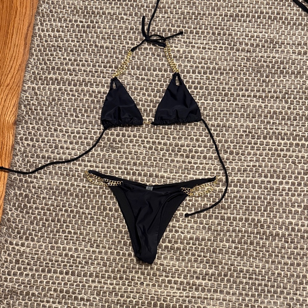 Black Bikini with Gold Chain Detail